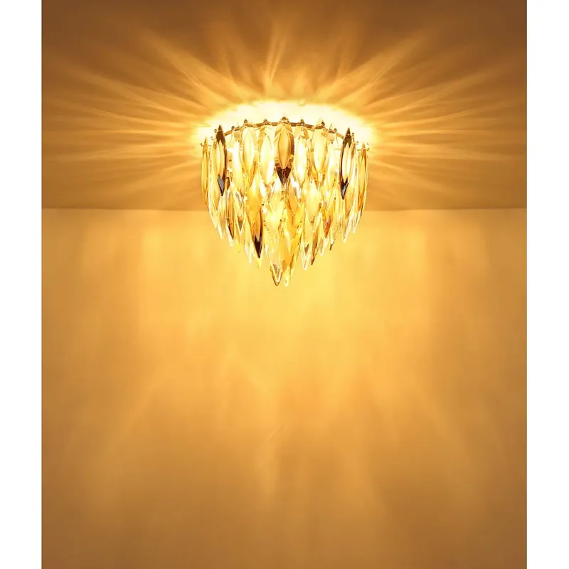 Direct Verzonden Plafondlamp, K9-kristallen, champagnekleurig, hoogte 36 cm