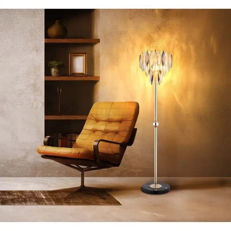 Alleen Vandaag Staande lamp, goudkleurig, kristallook, 4 lichtpunten, hoogte 165 cm