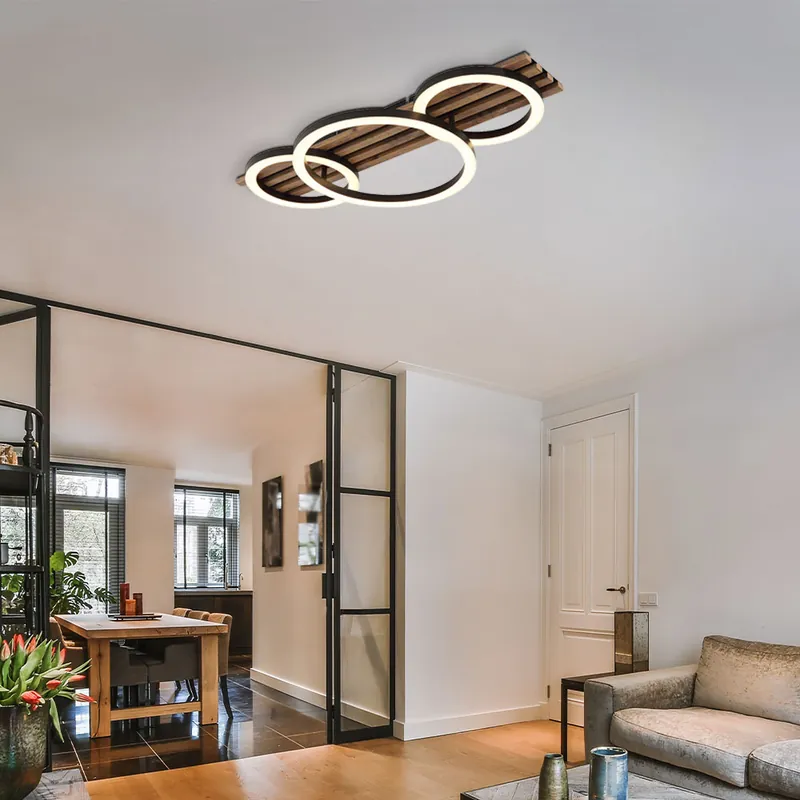 LED plafondlamp, houten lamp, zwart, L 62 cm Tijdelijk Beschikbaar