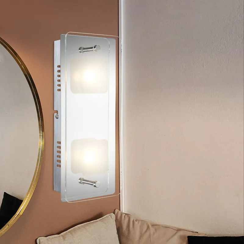 LED wandlamp, metaal, glas, zilver, 3000K, L 28cm Fabrieksprijs