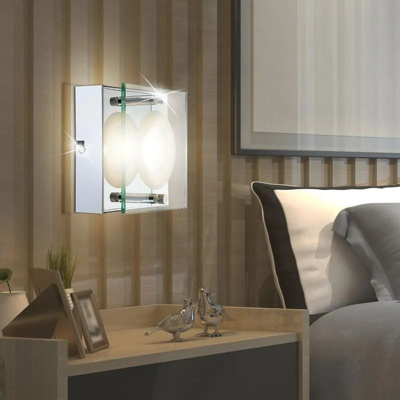 Goedkoop LED wandlamp chroom, gesatineerd helder glas L 12,5 cm