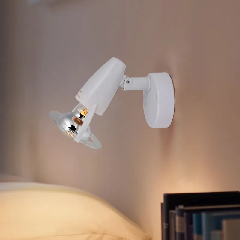 Wandlamp, kunststof, wit, beweegbare spot, E14, H 12 cm Koopje