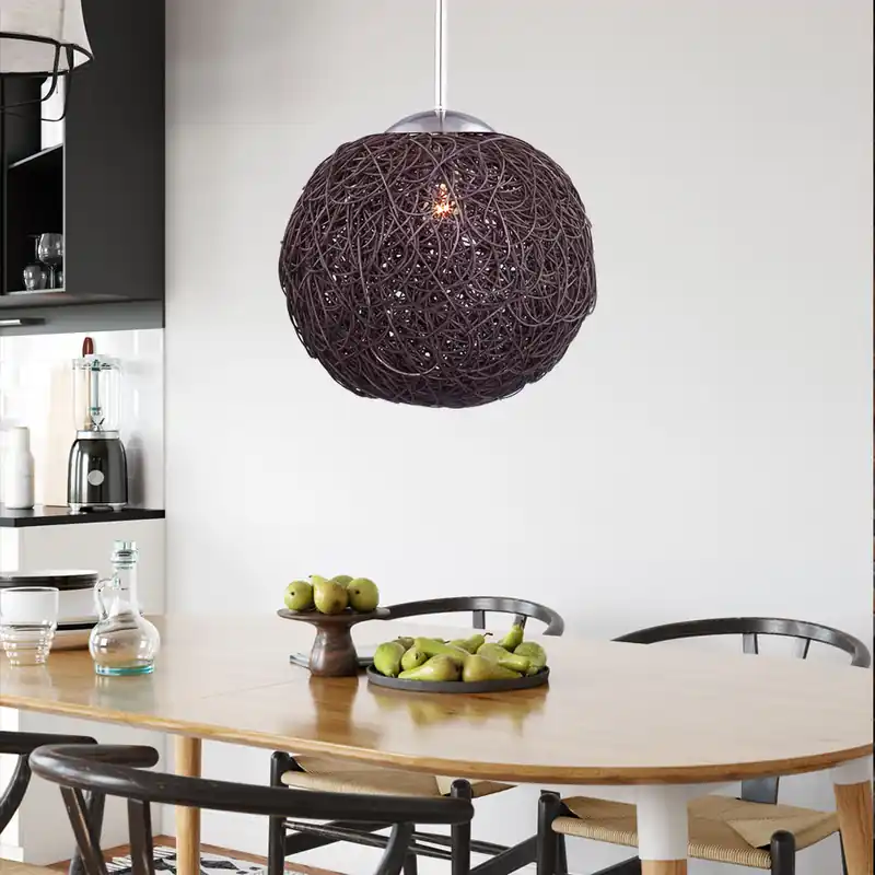 Hanglamp, mat nikkel metaal, vlechtwerk, H 185 cm Aanbieding