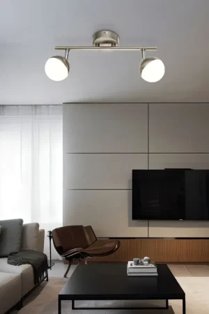 Voordeelprijs LED plafondlamp, twee beweegbare spots, chroom, acryl