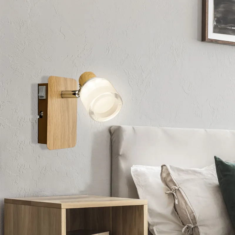 Tijdelijk Beschikbaar LED wandlamp, houtlook, beweegbare spot, H 12 cm