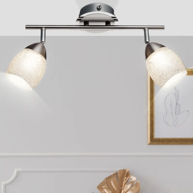 LED plafondlamp, kristal, glas, beweegbare spots, L 35 cm Op = Op
