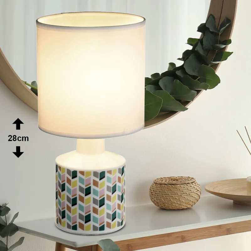 Bestseller Tafellamp, keramiek, stoffen kap, ruitpatroon, SIULA