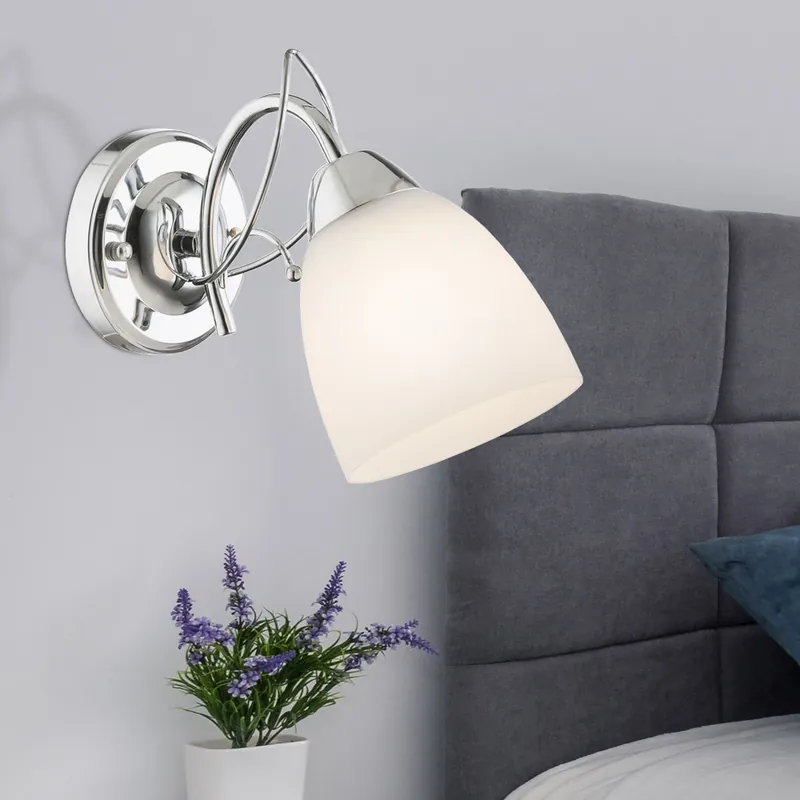 Wandlamp, chroom, opaal glas, H 19 cm Gratis Verzending