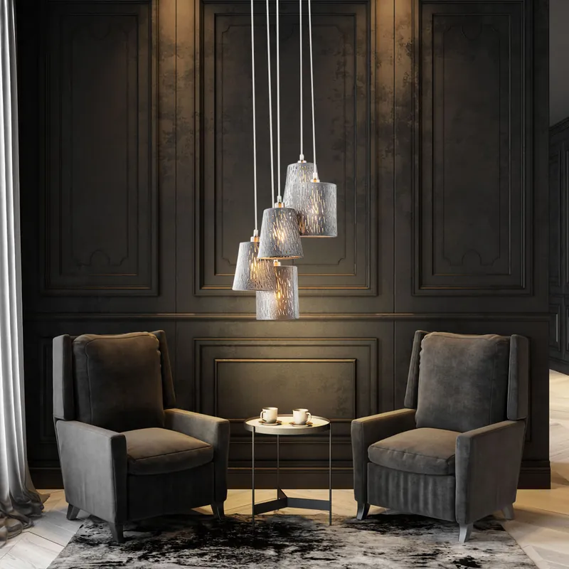 Hanglamp, metaal, fluweel, zilver metallic, H 140 cm Uitverkoop