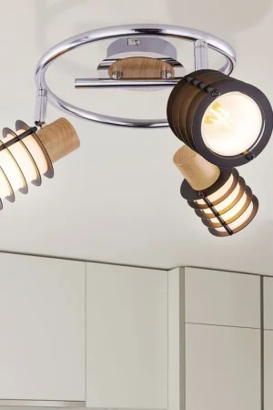 Weekendaanbieding Plafondlamp, hout, glas, zwenkbare spots, 25 cm