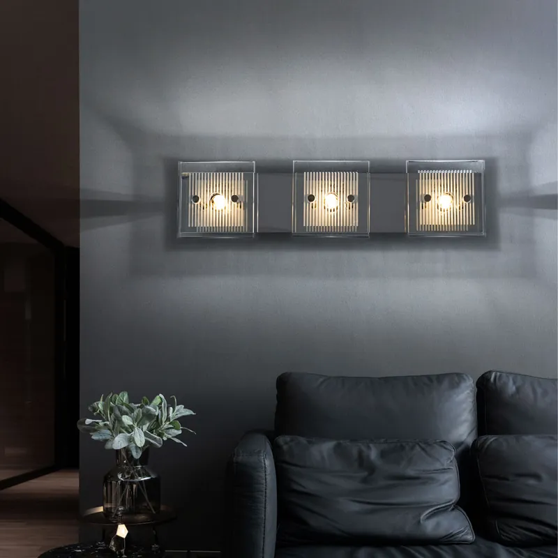 Koop Online Wandlamp, chroom, glas, 3-lichts, L 40cm
