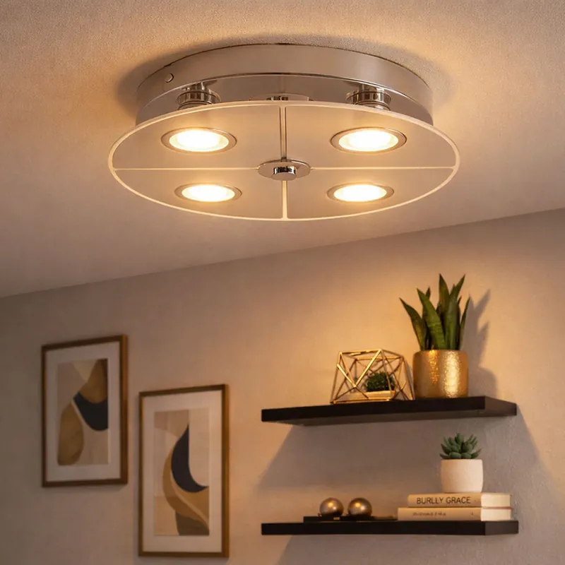 LED plafondlamp, chroom, gesatineerd glas, D 30 cm Koopje