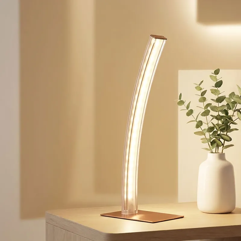 LED tafellamp, gebogen, koperkleurig, H 37 cm Speciale Aanbieding
