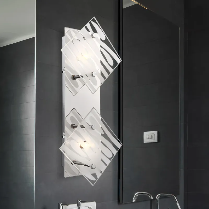 Wandlamp, chroom, glas, witte decoratieve lijnen, 37,5 cm Bestel Nu
