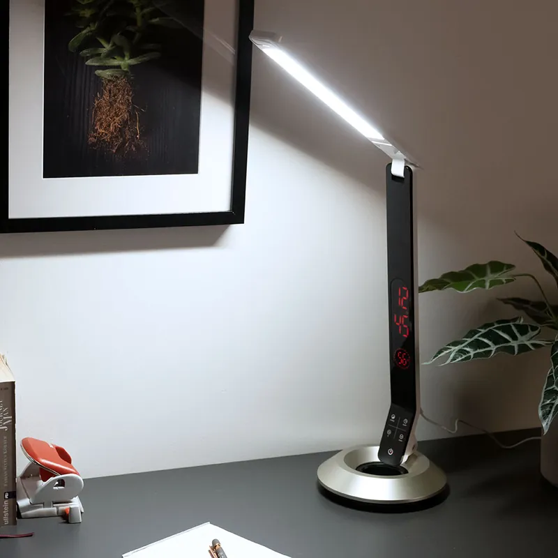 Beperkt Aanbod LED tafellamp, ALU, zilver, touchdimmer, klok, H 75 cm