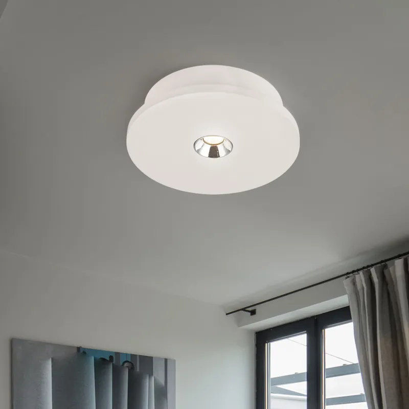 LED plafondlamp, wit gips, chroom, D 16 cm Nu Kopen