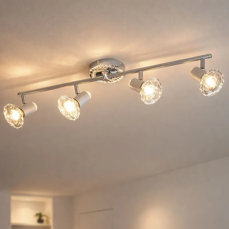 Exclusieve Aanbieding LED plafondlamp, metaal, wit, chroom, kristallen, beweegbaar