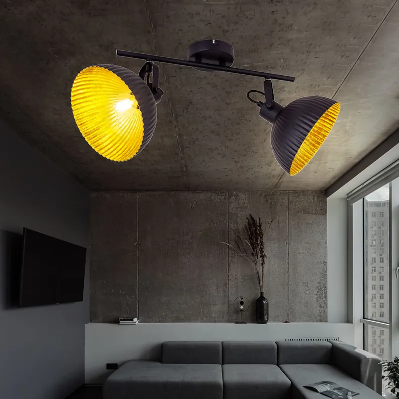 Plafondlamp, zwart-goud, beweegbare spots, L 40 cm Must-Have