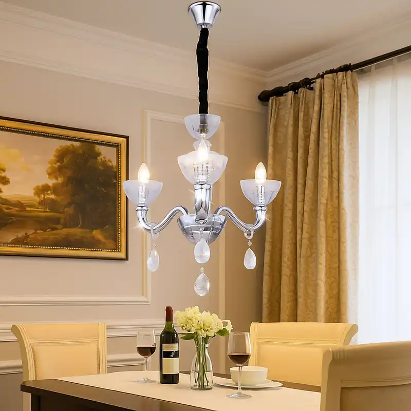 Betrouwbaar Hanglamp, kristallen, 3-vlam, glas, chroom, D 58 cm
