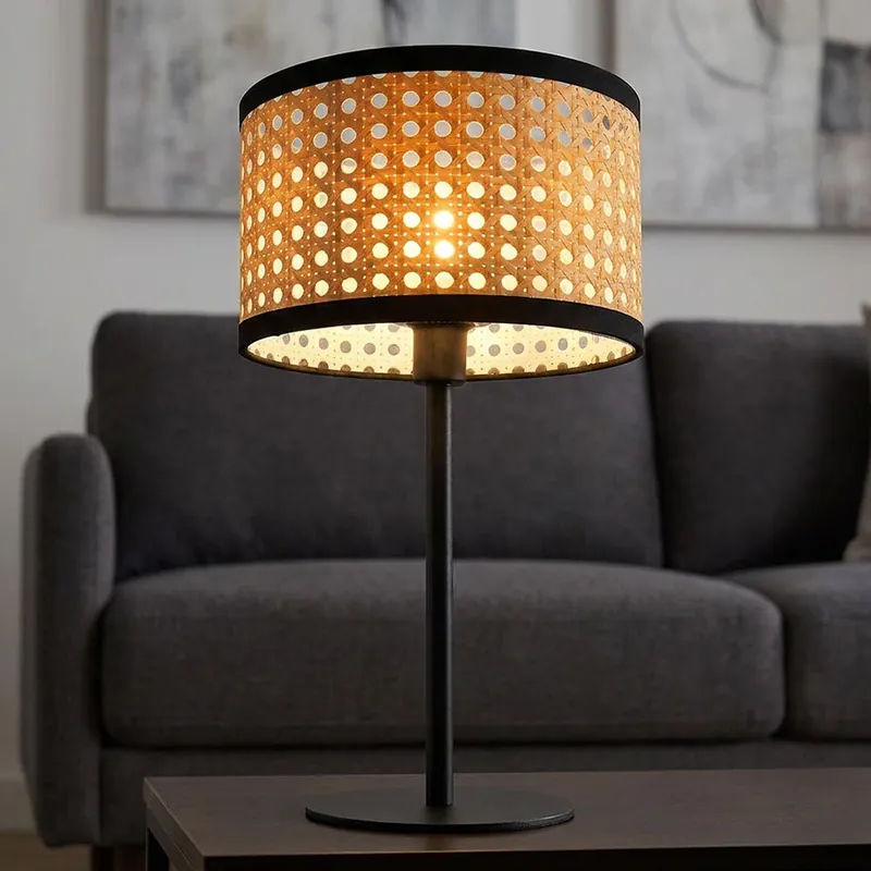 Speciale Aanbieding Tafellamp, metaal, bamboelook, E14 fitting, H 40 cm