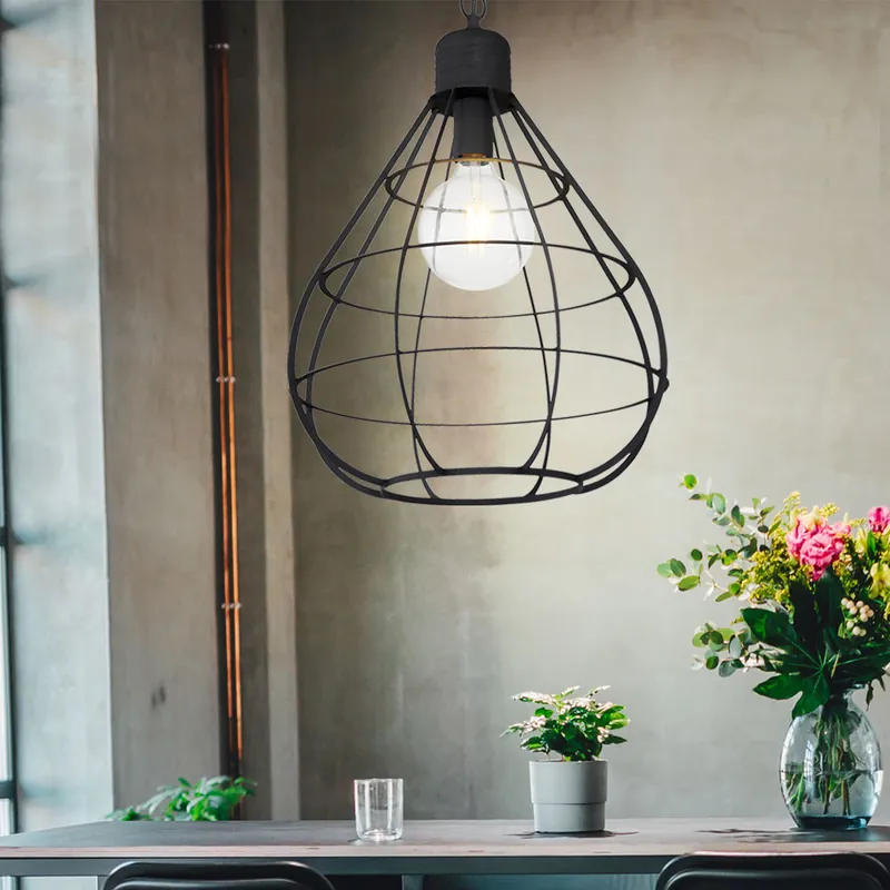 Gecertificeerd Hanglamp, kooiconstructie, zwart mat, D 40 cm