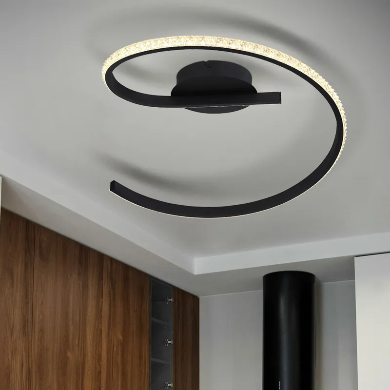 Gecertificeerd LED plafondlamp, spiraal, acryl kristallen, metaal, zwart