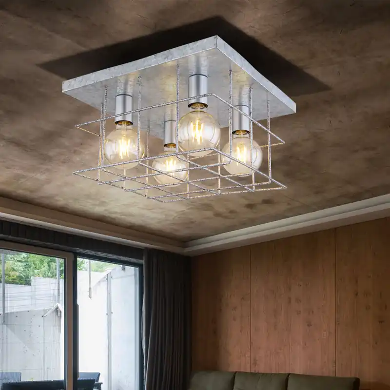 Meest Verkocht Plafondlamp, metalen rooster, zink, 4 vlammen, E27, L 40 cm