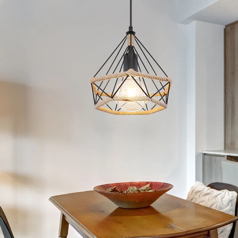 Hanglamp, kooiconstructie, henneptouw, zwart, H 150 cm Goedkoop