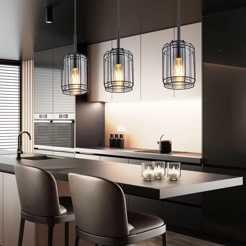 Koopje Hanglamp, kooiconstructie, zwart mat, smoke, H 120 cm