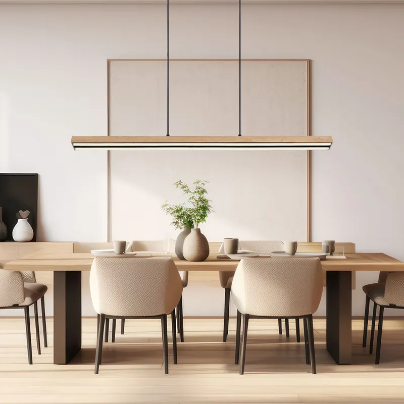 LED hanglamp, geheugenfunctie, houtlook, H 120cm Tijdelijk Beschikbaar