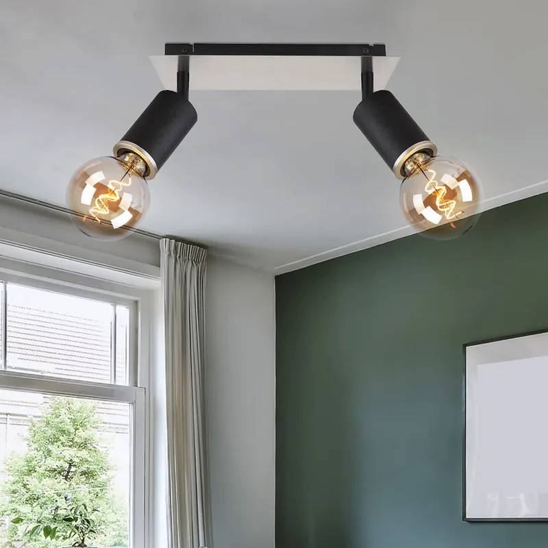 Laatste Kans Plafondlamp, draaibaar, mat nikkel, zwart, L 31 cm
