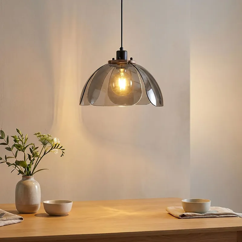 Hanglamp, metaal, glas, rookkleurig, H 120 cm Speciale Aanbieding