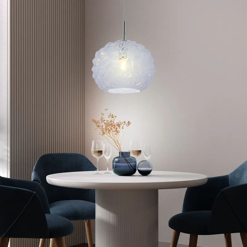 Hanglamp, glazen bol, blauw, structuur, D 25 cm Merkproduct