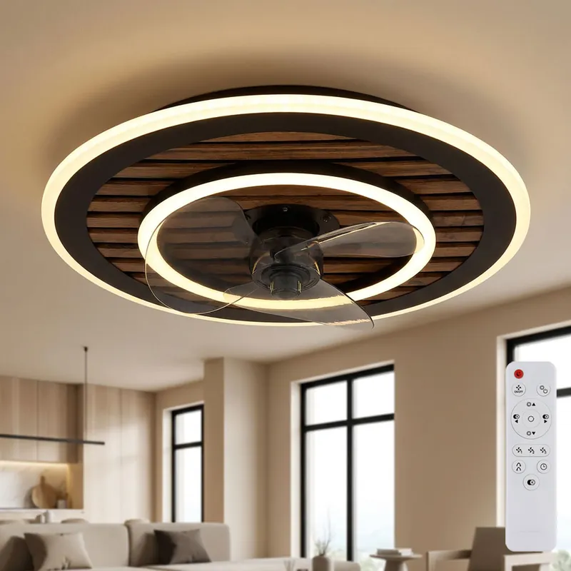 LED plafondventilator, hout, afstandsbediening, vooruit/achteruit, D 49 cm Snelle Levering