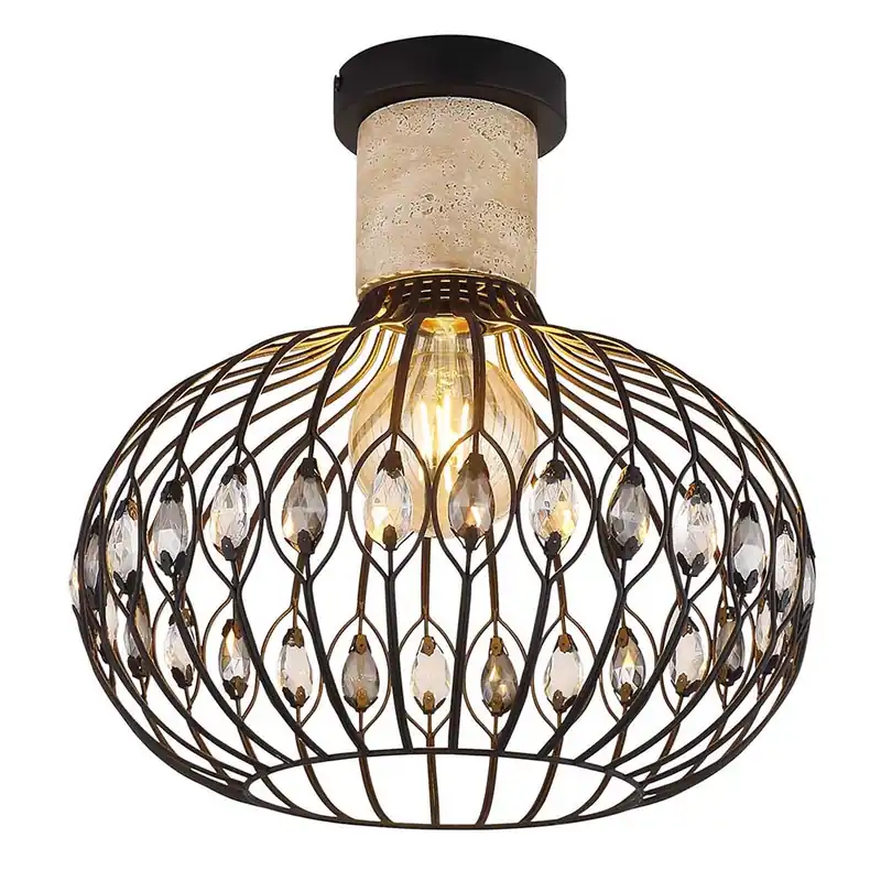 Meest Verkocht Plafondlamp, metaal, mat zwart, kristallen, D 38 cm