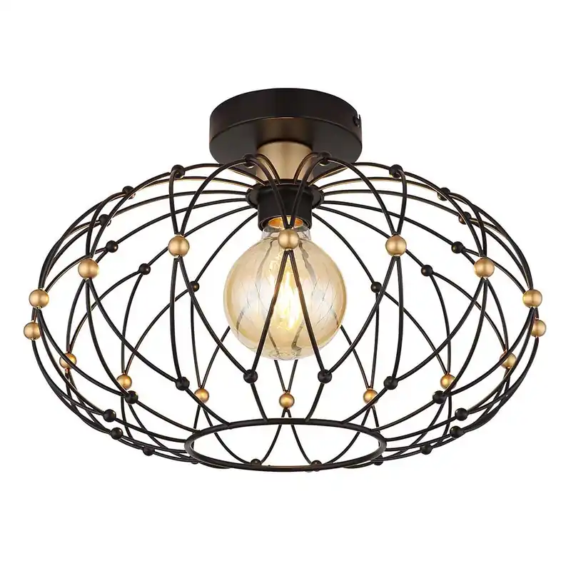 Plafondlamp, zwart, gouden accenten, D 40 cm Actieprijs