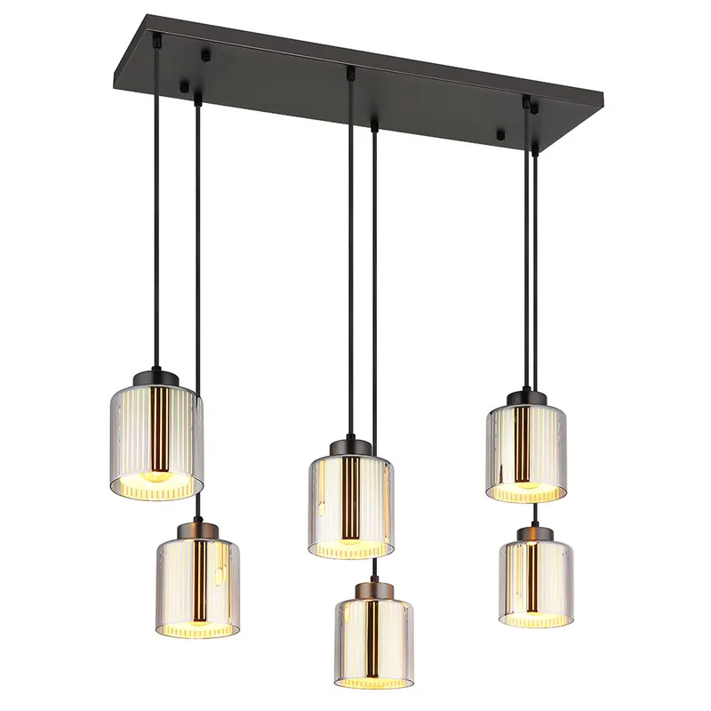 Direct Verzonden Hanglamp, zwart-chroom, glas, 6-lichts, H 120 cm