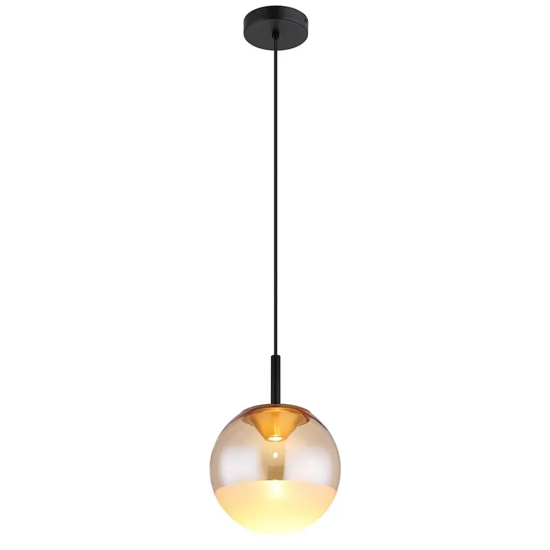LED hanglamp, zwart, aluminium, glazen bol, H 130 cm Gecertificeerd