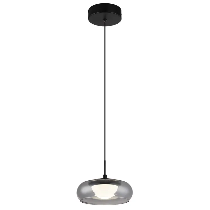 Populair LED-hanglamp, matzwart, rookkleurig glas, hoogte 120 cm