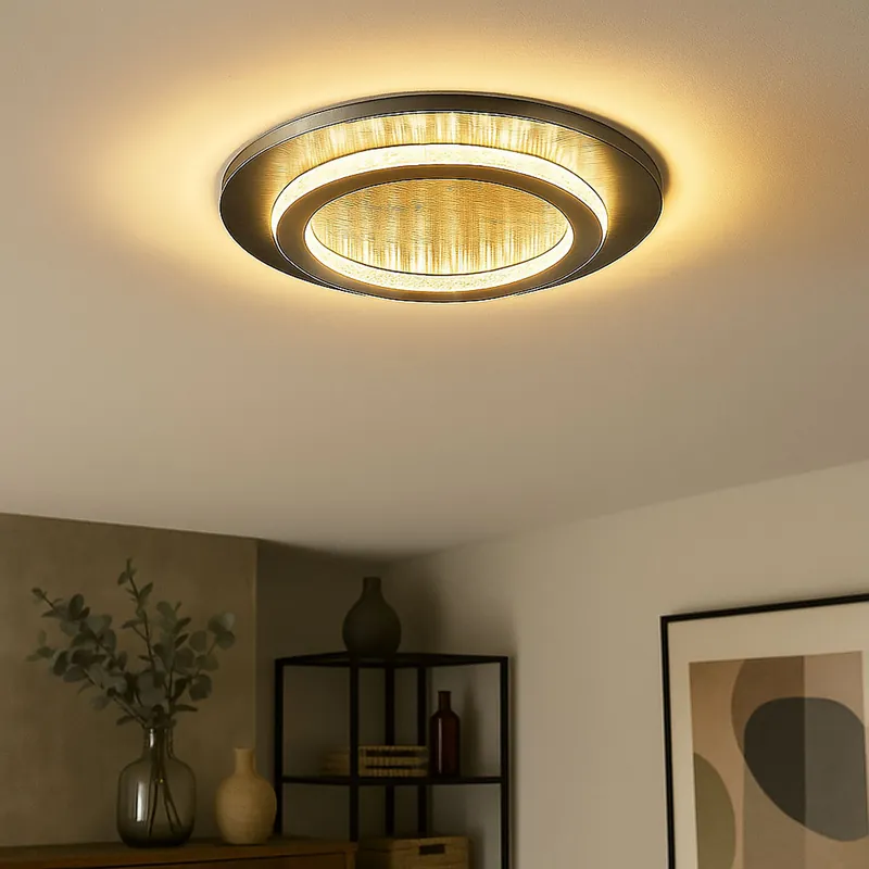 Betaalbaar LED plafondlamp, kristallen, antraciet, zwart, CCT, D 35 cm