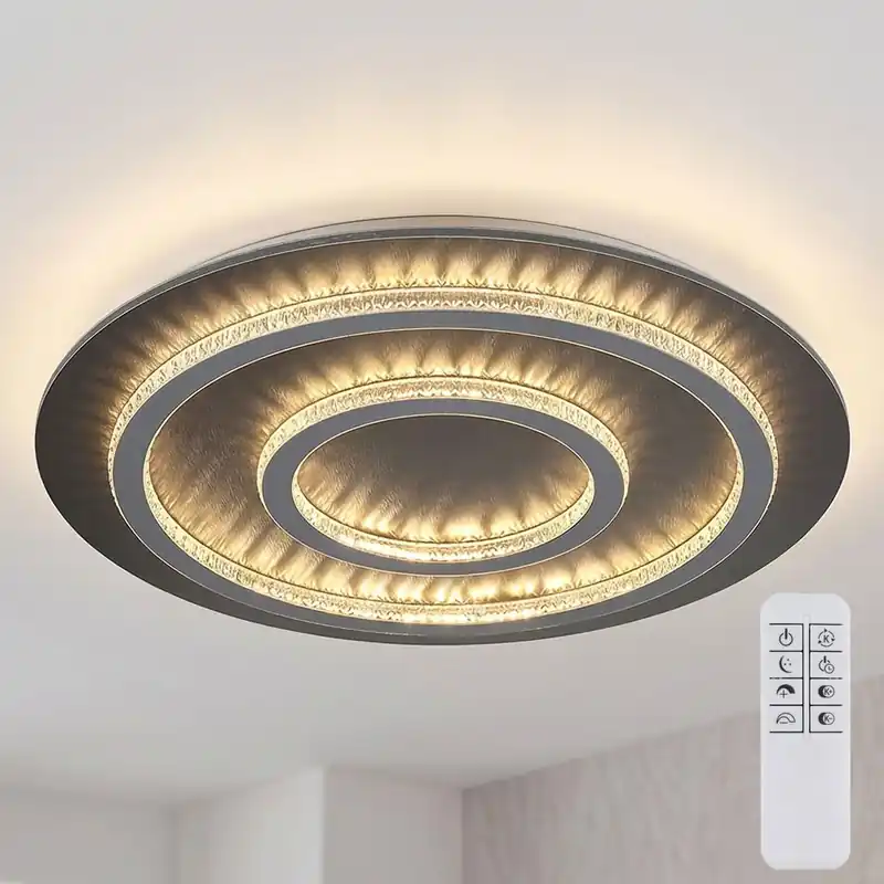 Goedkoop LED plafondlamp, antraciet, kristallen, dimbaar, afstandsbediening, D 60 cm