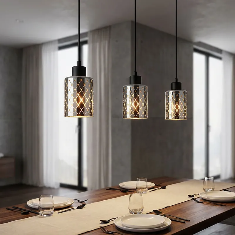 Goedkoop Hanglamp, zwart, verchroomd glas, H 120 cm