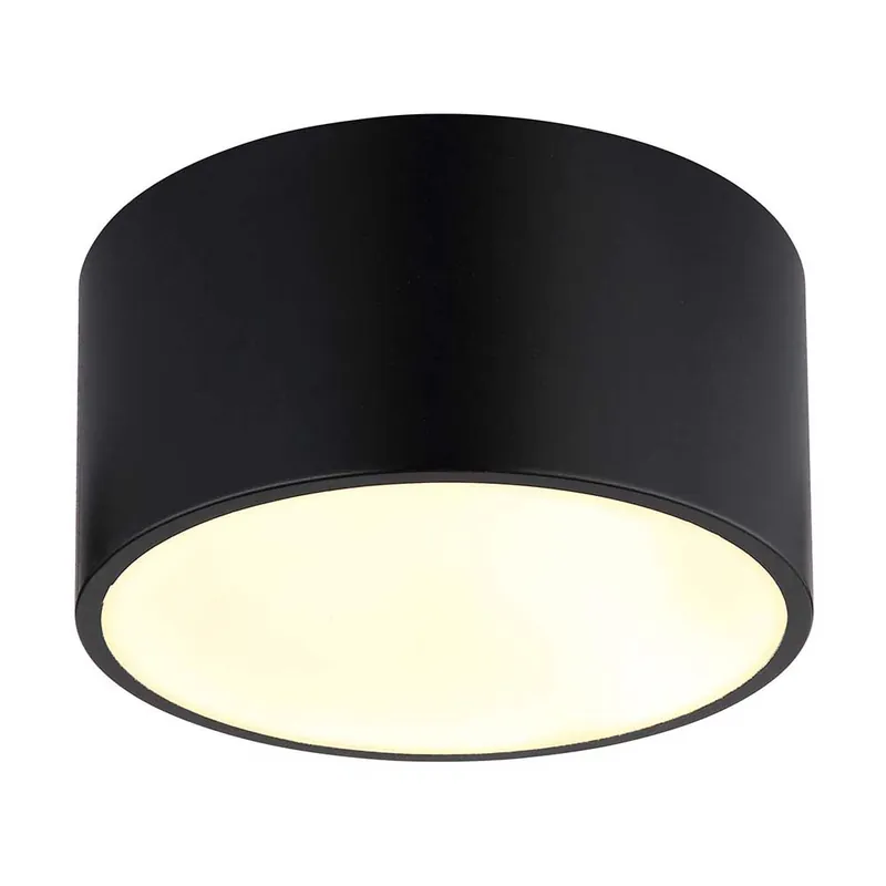 Gratis Retour LED plafondlamp, kunststof, zwart, opaal, rond, D 15 cm