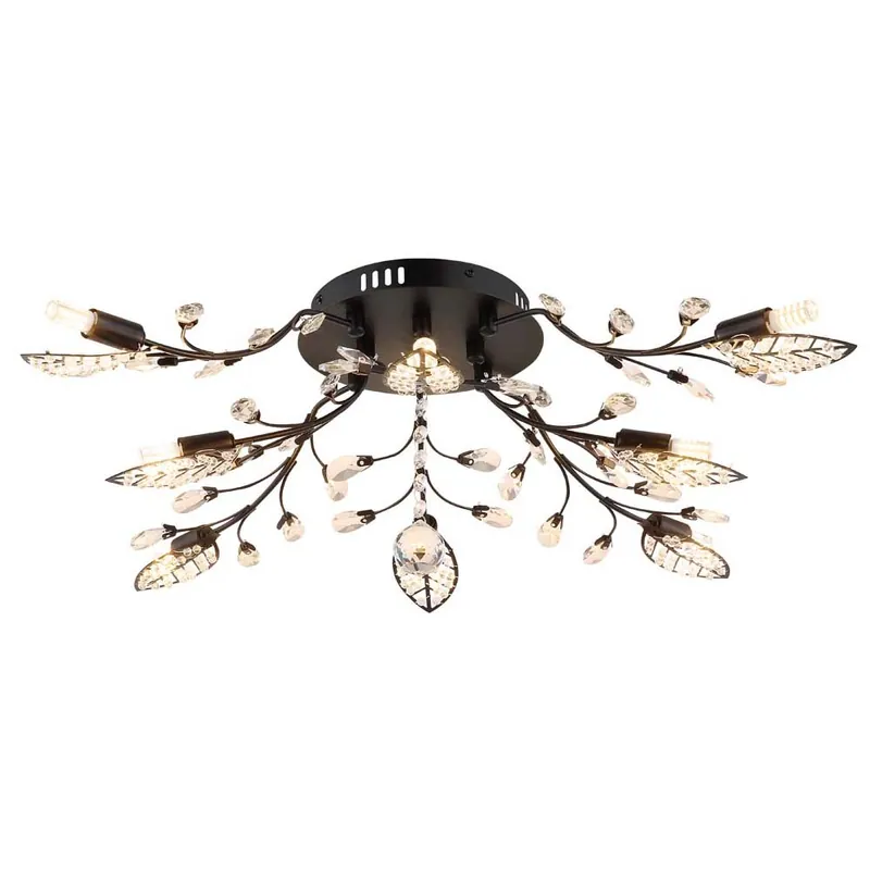 Koopje Plafondlamp, metaal, matzwart, acrylkristallen, D 76 cm