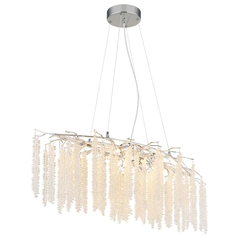Hanglamp, verchroomd, met transparante kunststof kristallen, hoogte 120 cm. Favoriet