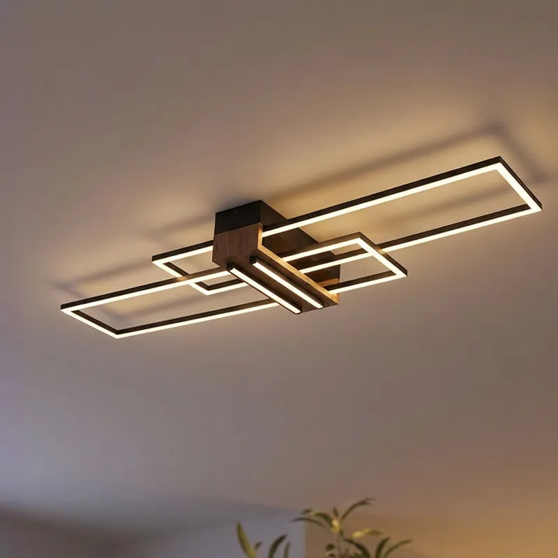 LED plafondlamp, zwart, houtlook, L 100 cm Lage Kosten