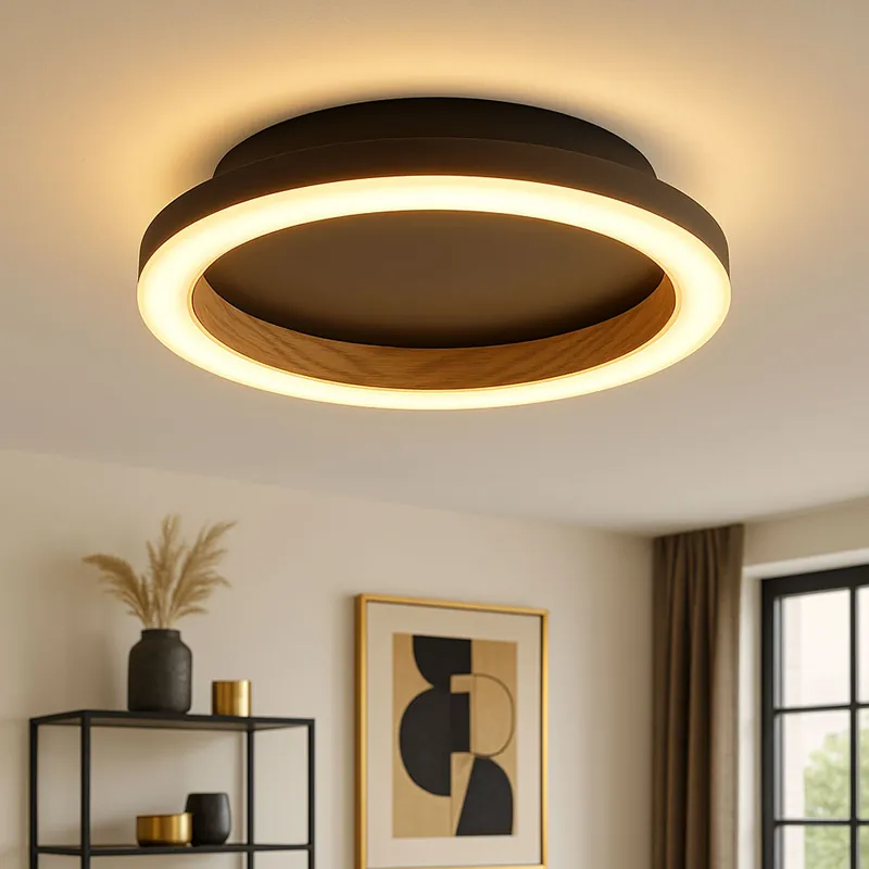 LED plafondlamp, houteffect, zwart, D 20,5 cm Flitsaanbieding