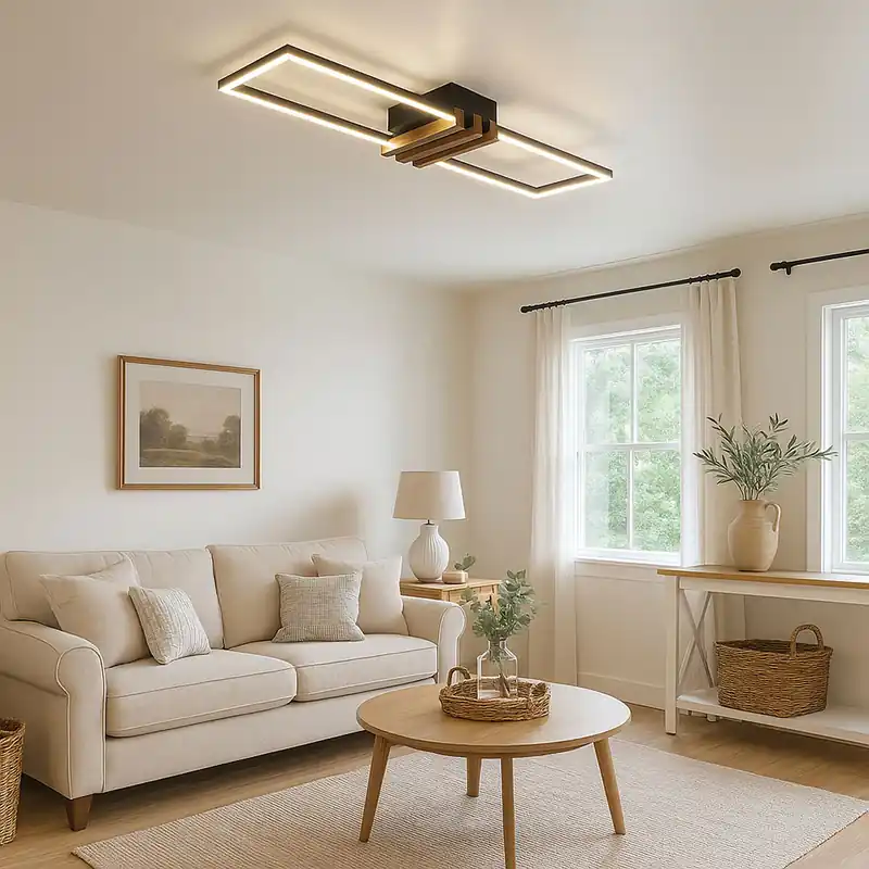 LED plafondlamp, mat zwart, donker houteffect, L 60 cm Aanbieding