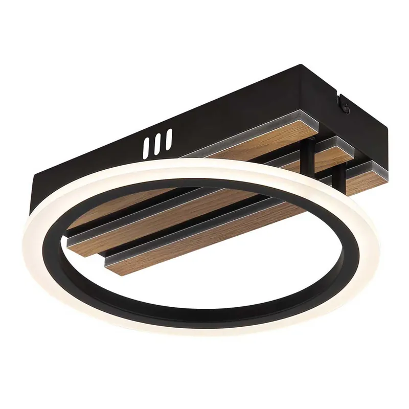 LED-plafondlamp, zwart, houtlook, L 25 cm Favoriet