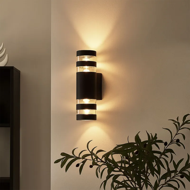 Wandlamp, zwart, helder glas, Up Down, H 22 cm Bestseller
